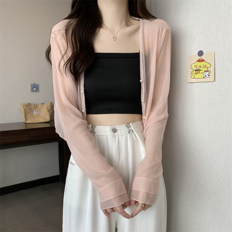 Camisole with long-sleeved thin shawl small coat women's summer all-match outdoor breathable sunscreen cardigan top