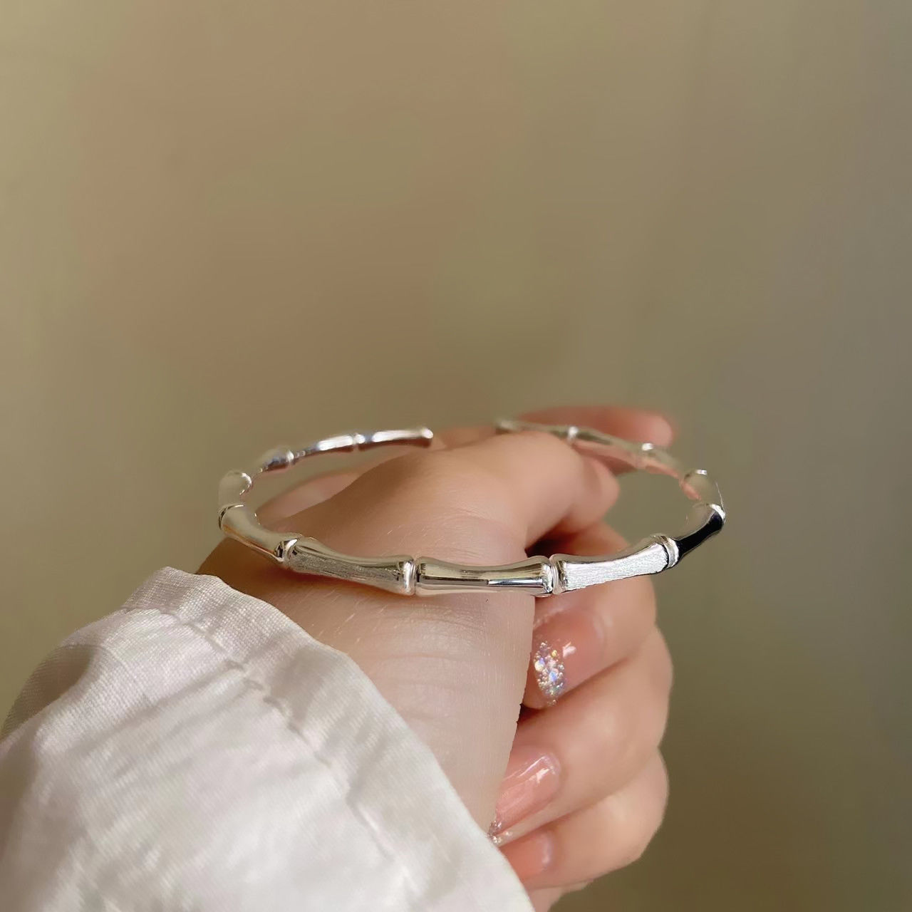 新款竹節手鐲女開口可調節小眾設計高級感鐲子百搭民族風素圈手環