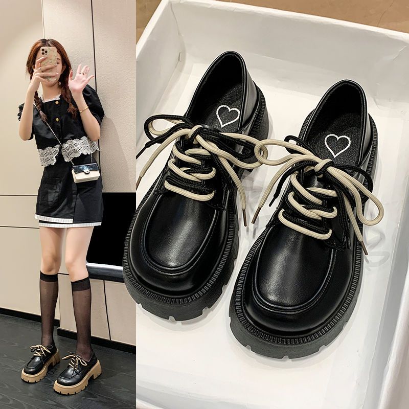 【高品質】小皮鞋女學院風2023年春秋新款英倫風ins增高厚底單鞋