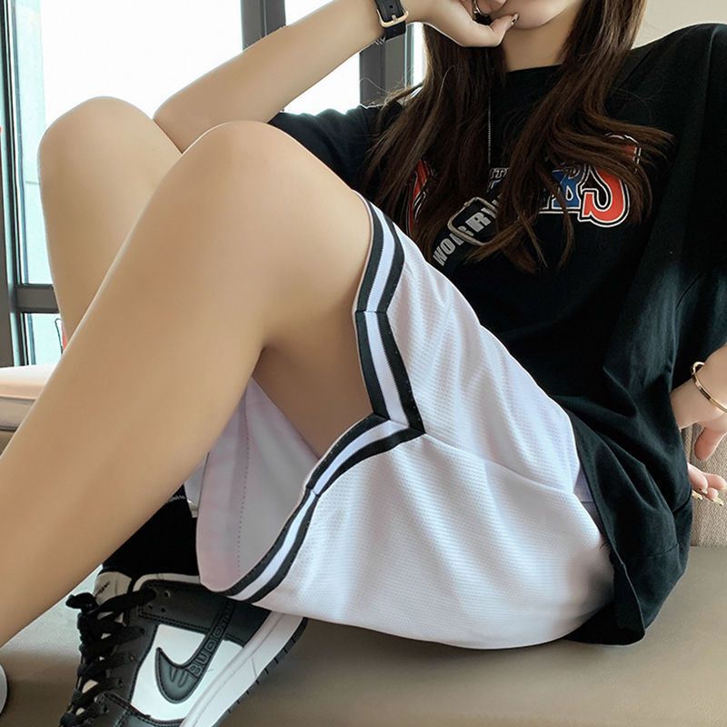 Ins basketball pants female students American large size shorts summer five-point pants loose ice silk quick-drying mesh sports pants