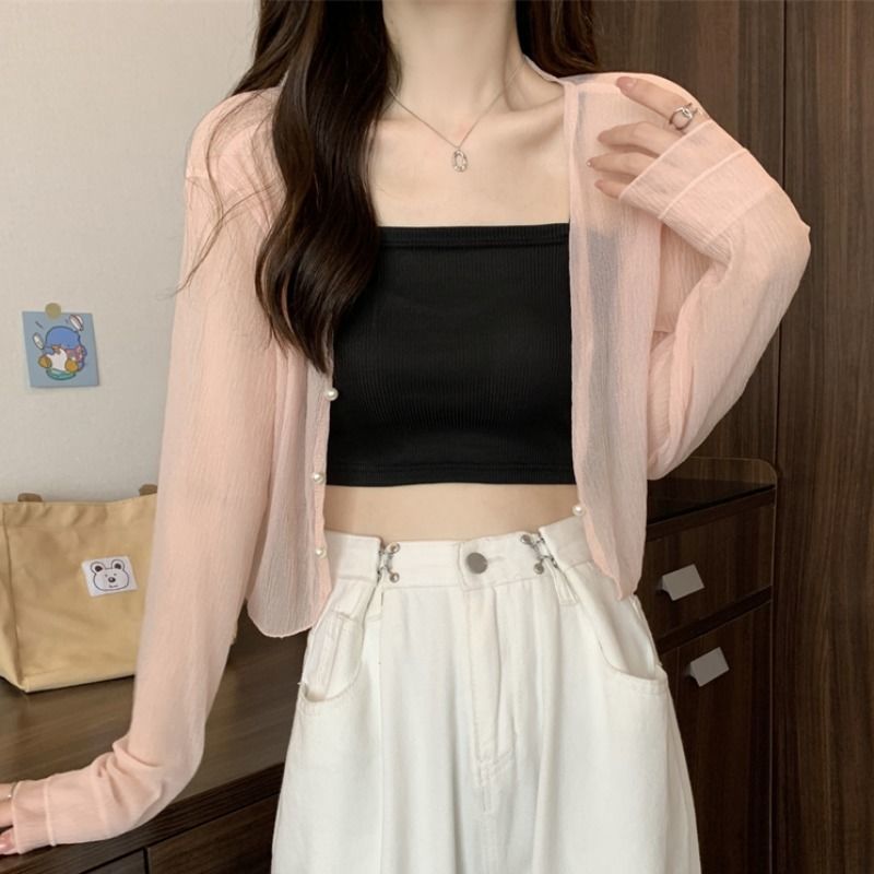 Camisole with long-sleeved thin shawl small coat women's summer all-match outdoor breathable sunscreen cardigan top