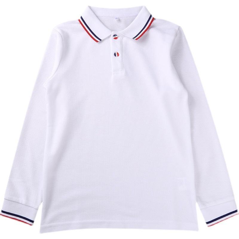 Children's school uniform primary and secondary school uniform white long-sleeved T-shirt POLO shirt boys and girls national unified school uniform top