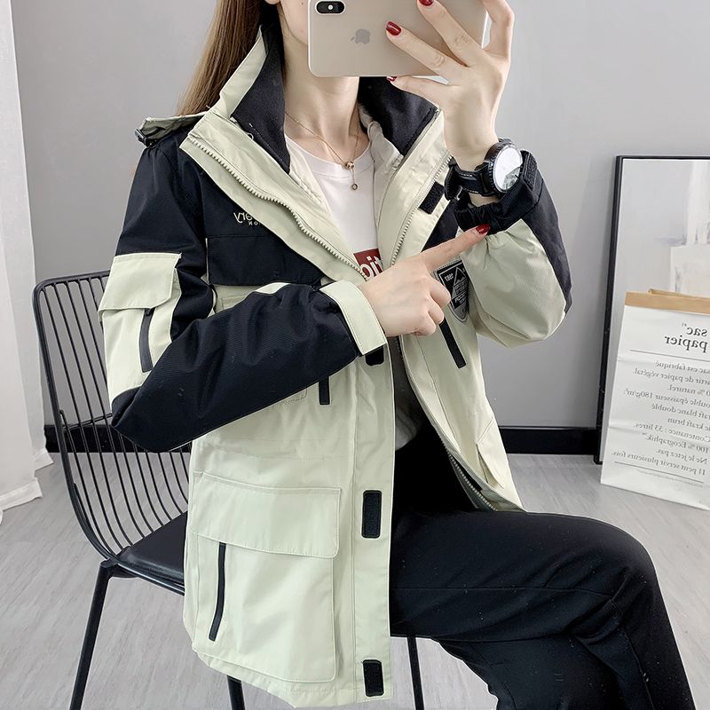 Jacket women's three-in-one thickened detachable thin waterproof and windproof outdoor couple mountaineering suit large size jacket male