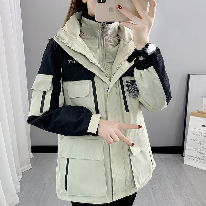 Jacket women's three-in-one thickened detachable thin waterproof and windproof outdoor couple mountaineering suit large size jacket male