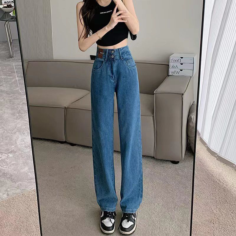 闊腿牛仔褲女春秋高腰寬鬆垂感2023年新款窄版淺色小個子直筒褲