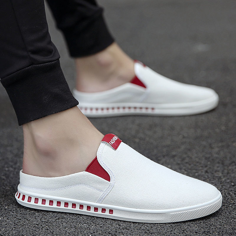 Men's shoes  summer new half slippers men's breathable trendy small white board shoes men's slip-on lazy canvas shoes