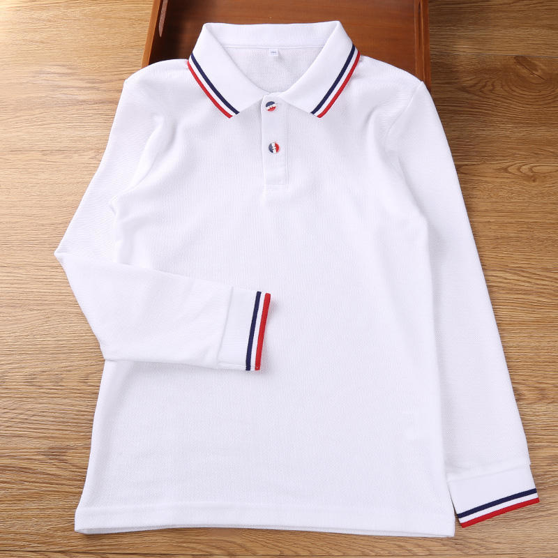 Children's school uniform primary and secondary school uniform white long-sleeved T-shirt POLO shirt boys and girls national unified school uniform top