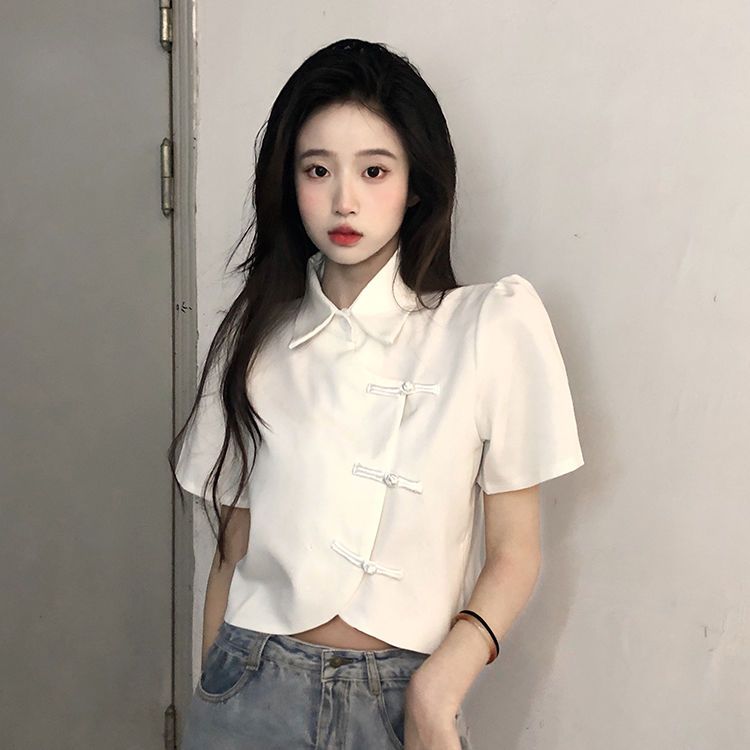 New Chinese style improved version of cheongsam short top summer women's clothing 2023 new irregular French short-sleeved shirt