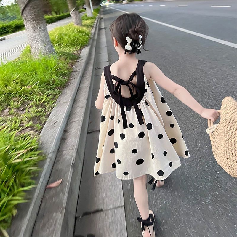 女童吊帶連衣裙夏裝新款洋氣兒童無袖棉布圓點裙子女孩韓版背心裙