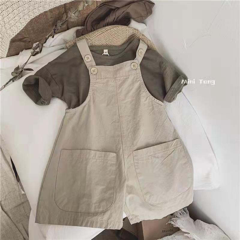 Good quality foreign style storm Korean accent children's bib pants summer suit male and female baby thin soft shorts one-piece pants