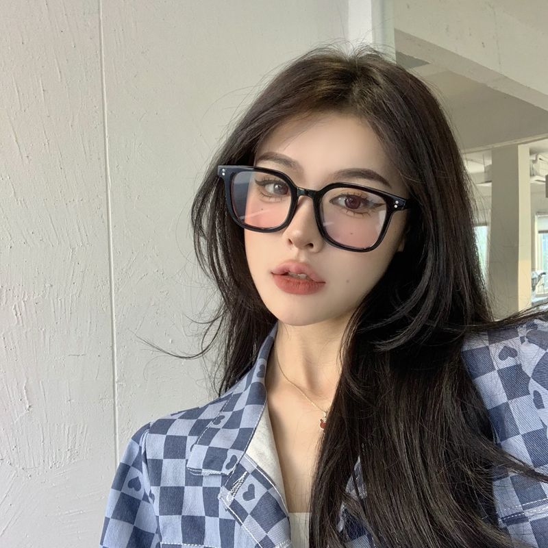 Xiaohongshu blush glasses for women with myopia, can be matched with degrees, Korean style trendy black frame, no makeup artifact, eye frame, big face, slimming