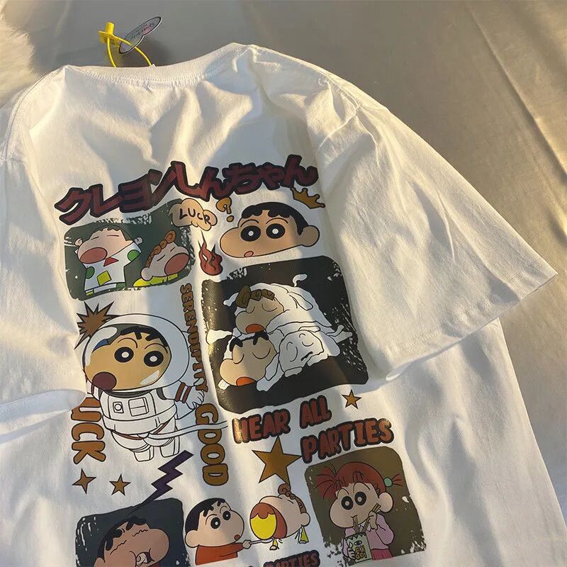 100% cotton crayon Shinchan short-sleeved t-shirt couple outfit summer wild Hong Kong style loose ins top male and female students