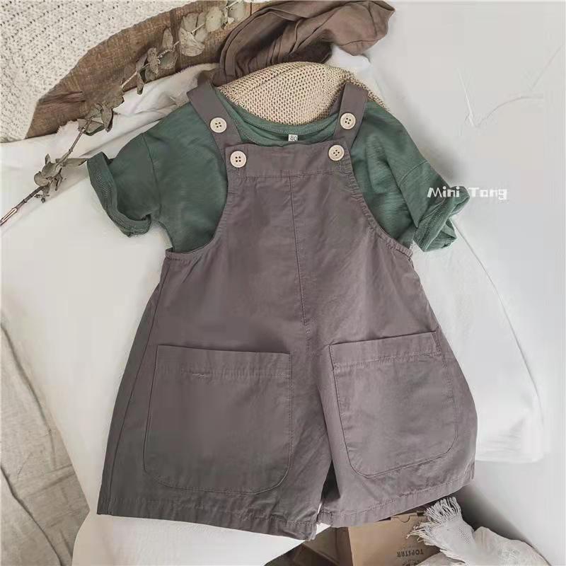 Good quality foreign style storm Korean accent children's bib pants summer suit male and female baby thin soft shorts one-piece pants