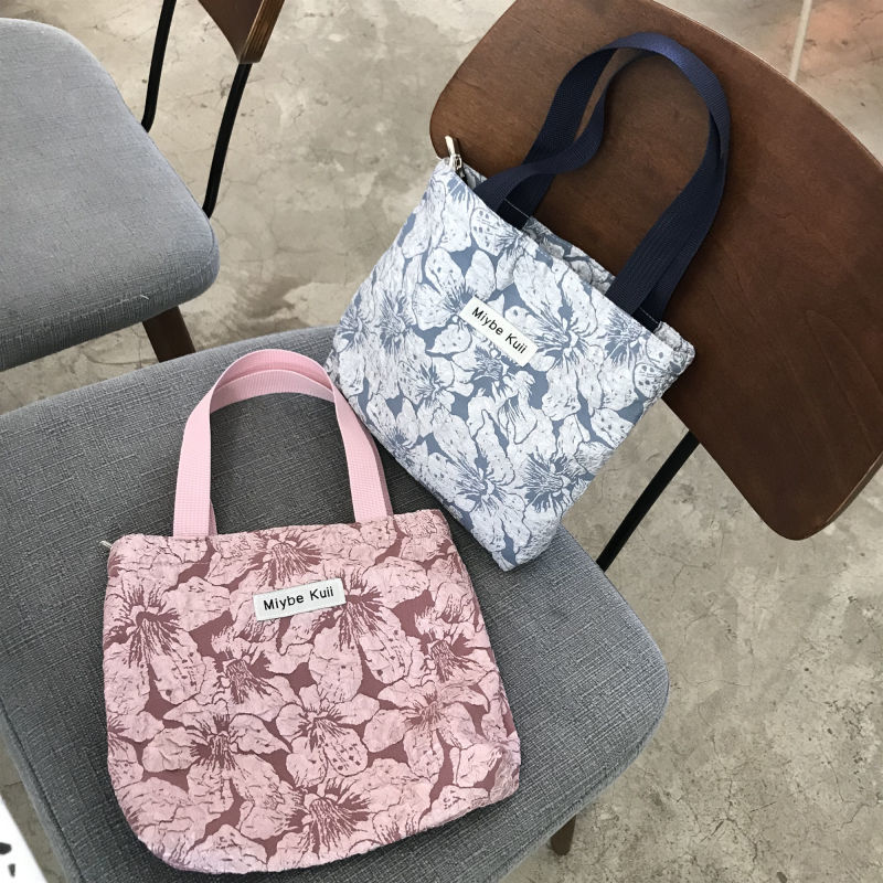 ins新款立体花朵手提包女学生韩版大容量手拎包上班族便当购物袋