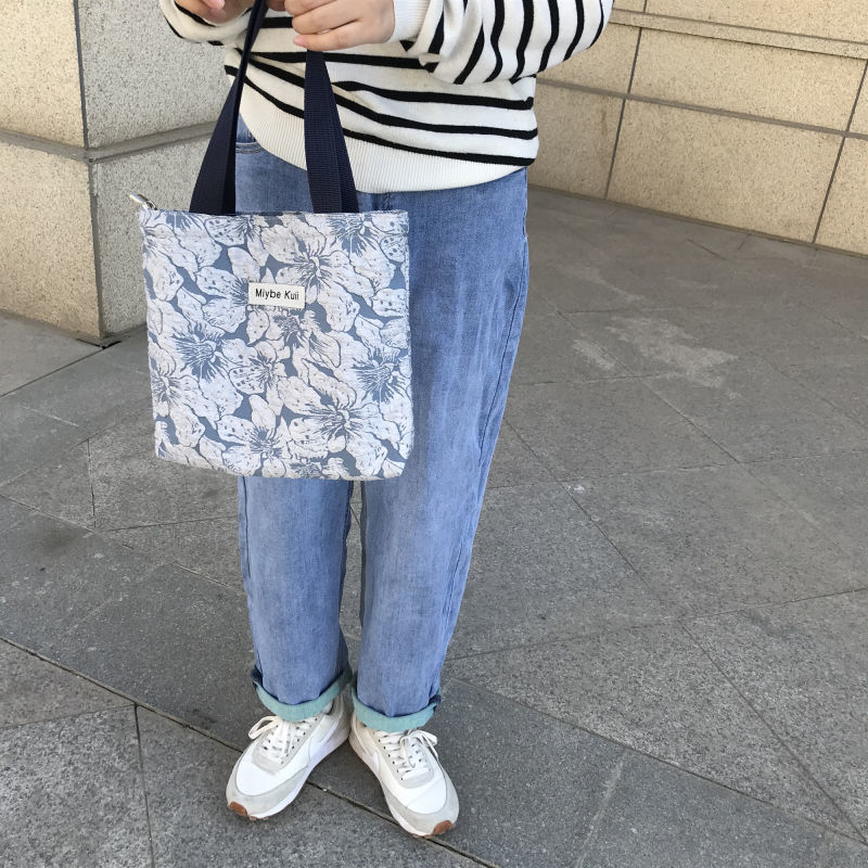 ins新款立体花朵手提包女学生韩版大容量手拎包上班族便当购物袋