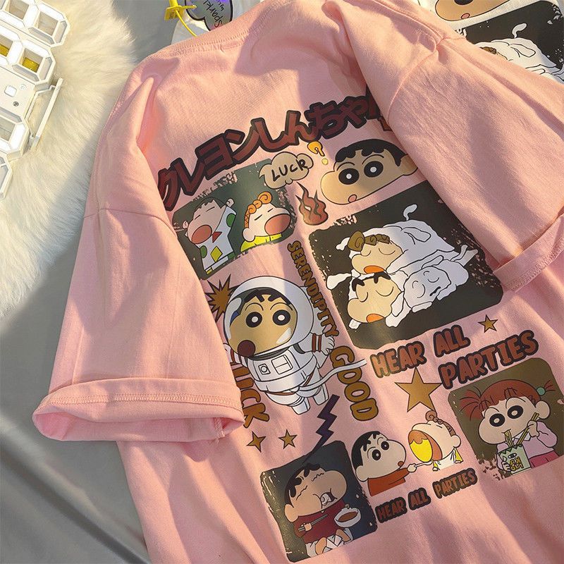100% cotton crayon Shinchan short-sleeved t-shirt couple outfit summer wild Hong Kong style loose ins top male and female students