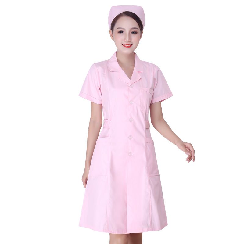 西服领白色护士服夏装薄款短袖粉色药店蓝色工作服白大褂女美容院