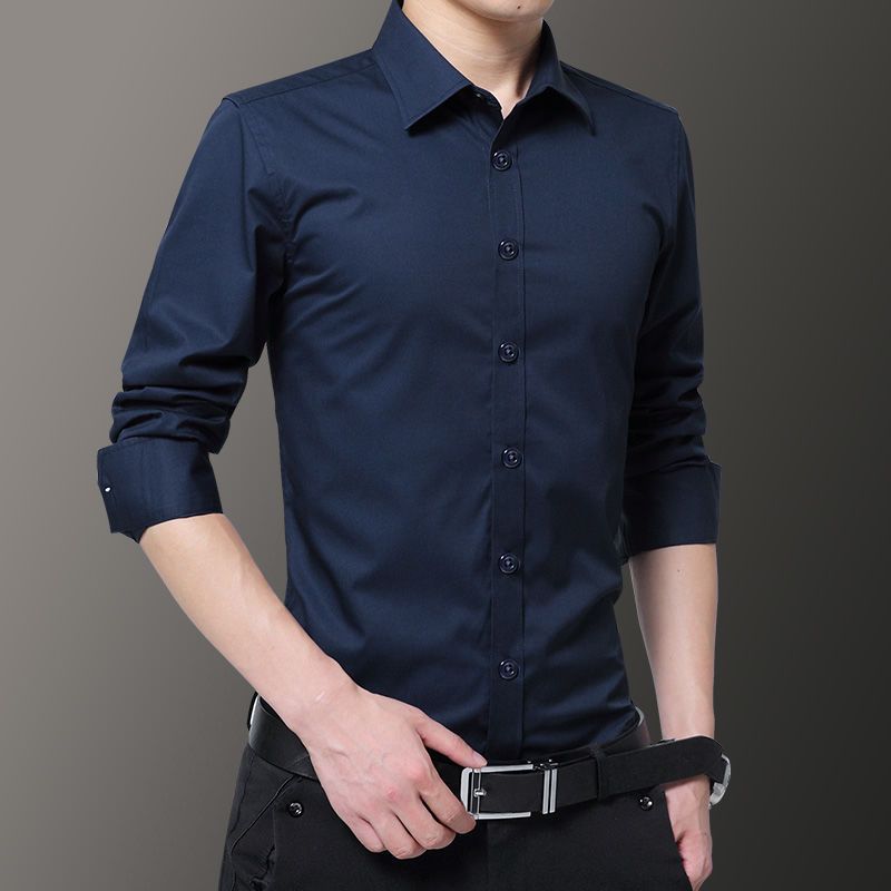 Spring and autumn solid color long-sleeved shirt men's white black thin section business self-cultivation casual inner shirt shirt men's clothing