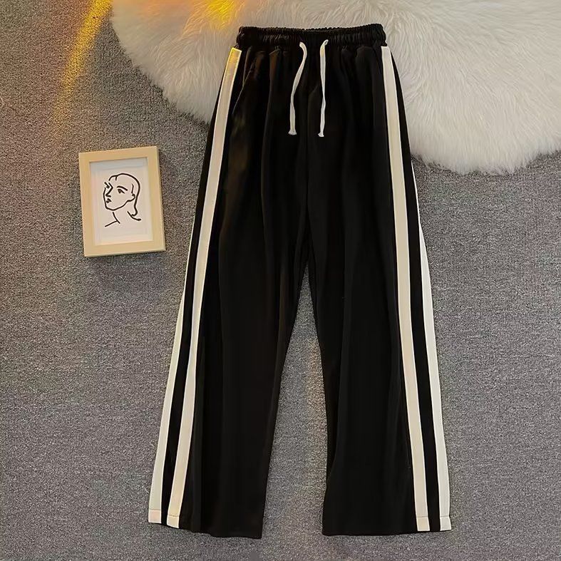 Ribbon splicing sweatpants women's high street drape loose casual nine-point pants youth male couple basketball sports pants trendy