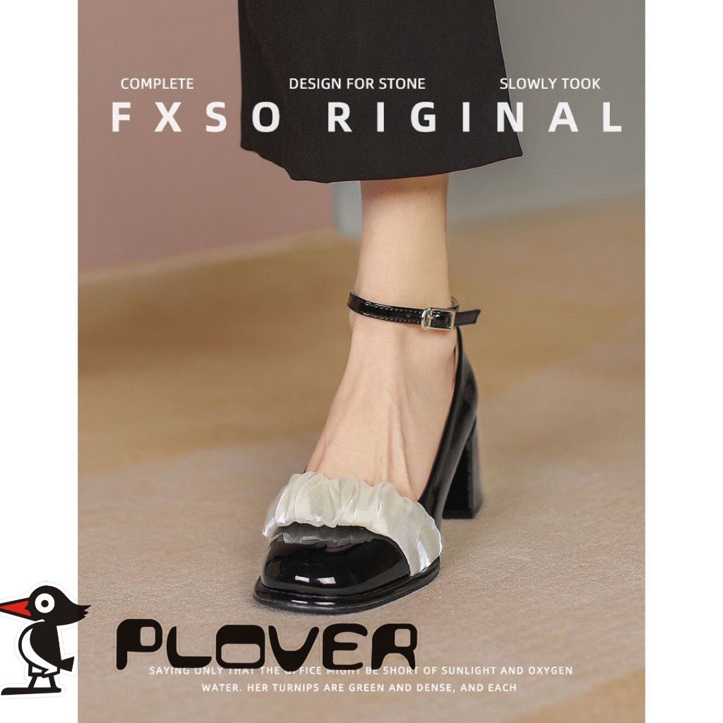 PLOVER夏季粗跟單鞋2022早春新款淑女風瑪麗珍鞋淺口百搭仙女鞋