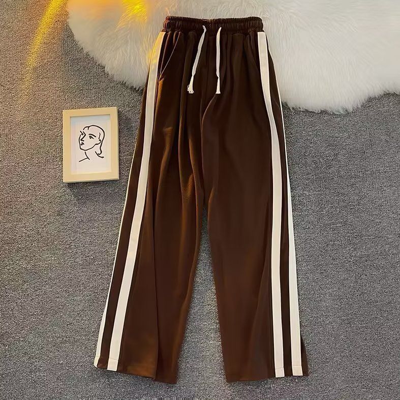 Side webbing casual pants men's ins Hong Kong style summer thin section straight pants trendy brand all-match female student wide-leg pants