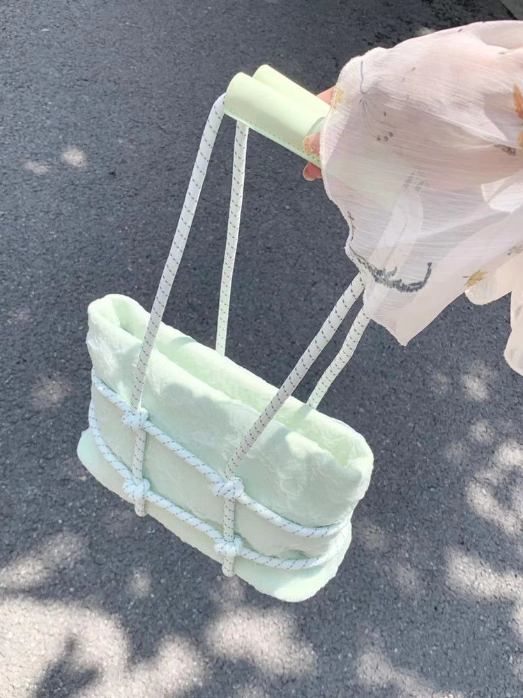 小眾設計包包女夏2022新款潮時尚編織手提包網紗帆布單肩包腋下包