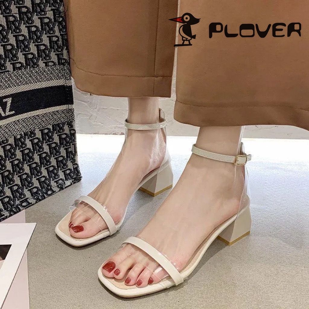 PLOVER外穿涼鞋女2022年新款夏季仙女風粗跟一字扣帶高跟羅馬鞋
