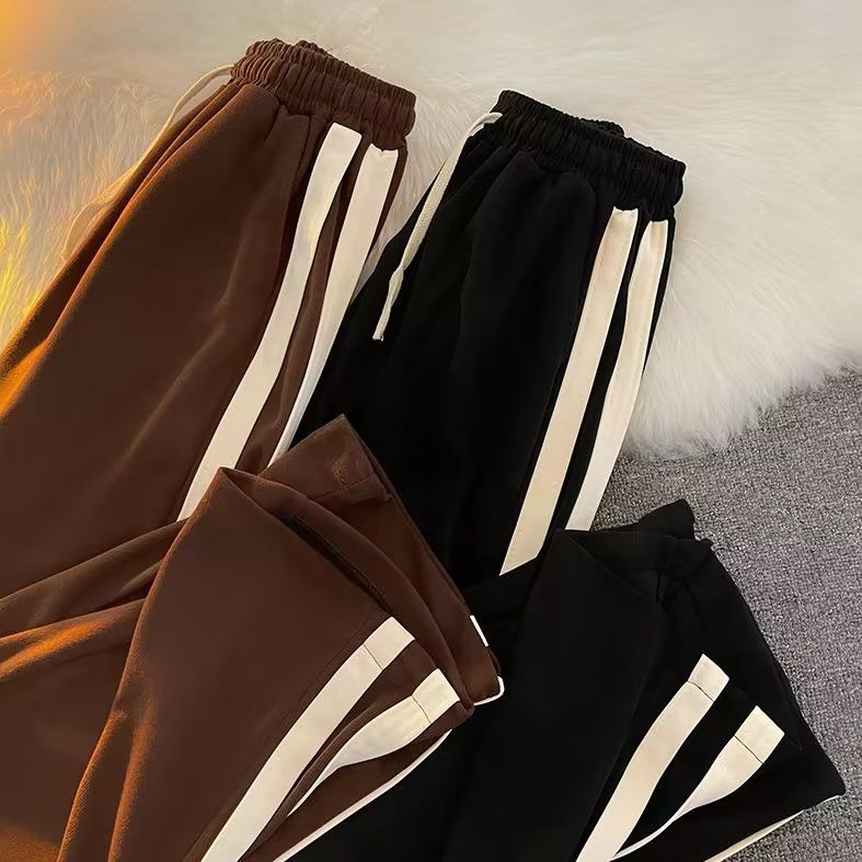 Side webbing casual pants men's ins Hong Kong style summer thin section straight pants trendy brand all-match female student wide-leg pants