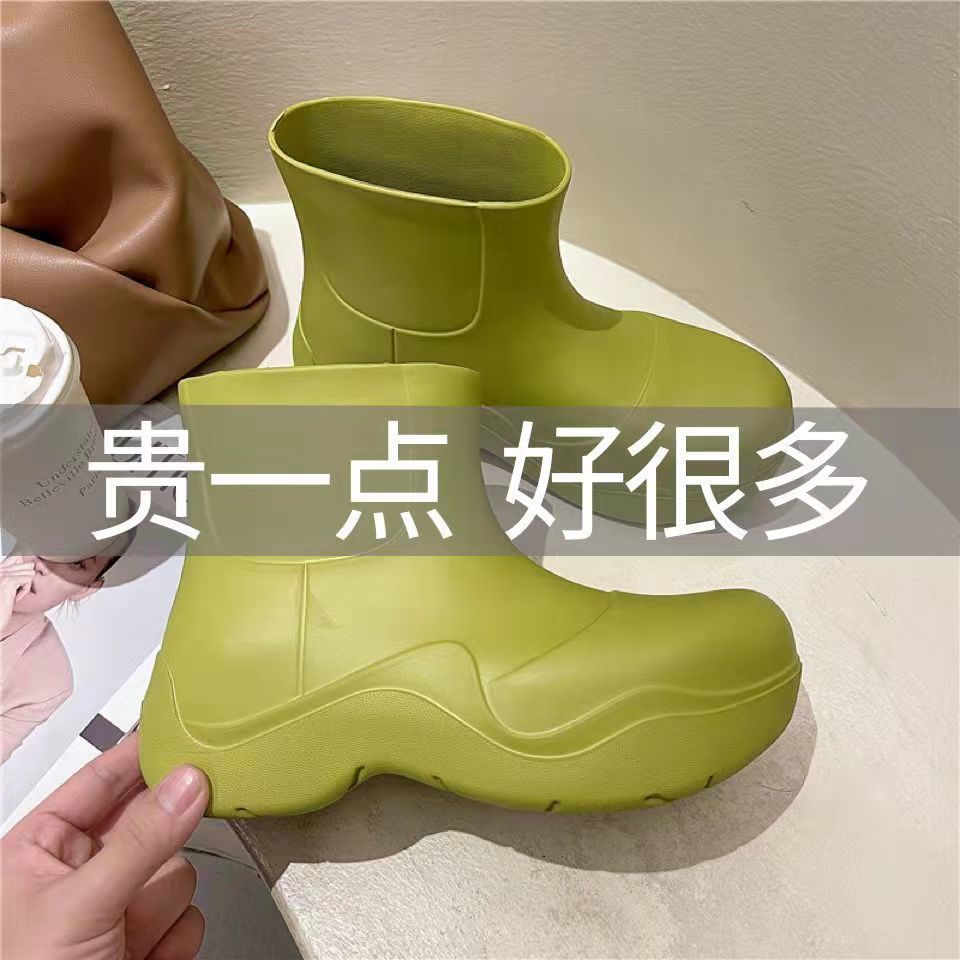 阿希哥mona同款雨鞋女时尚外穿牛油果绿厚底增高防滑水鞋短筒雨靴