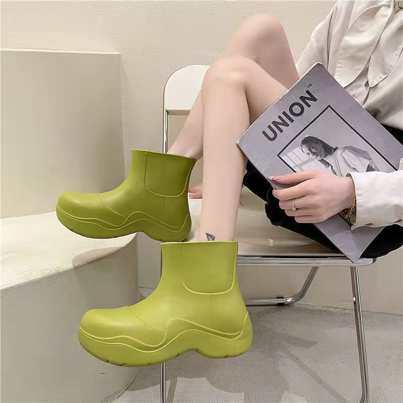 阿希哥mona同款雨鞋女时尚外穿牛油果绿厚底增高防滑水鞋短筒雨靴