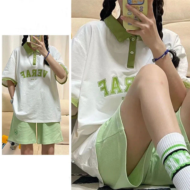 POLO shirt fashion casual sports suit women's outerwear summer a set of students Korean version of loose shorts two-piece set