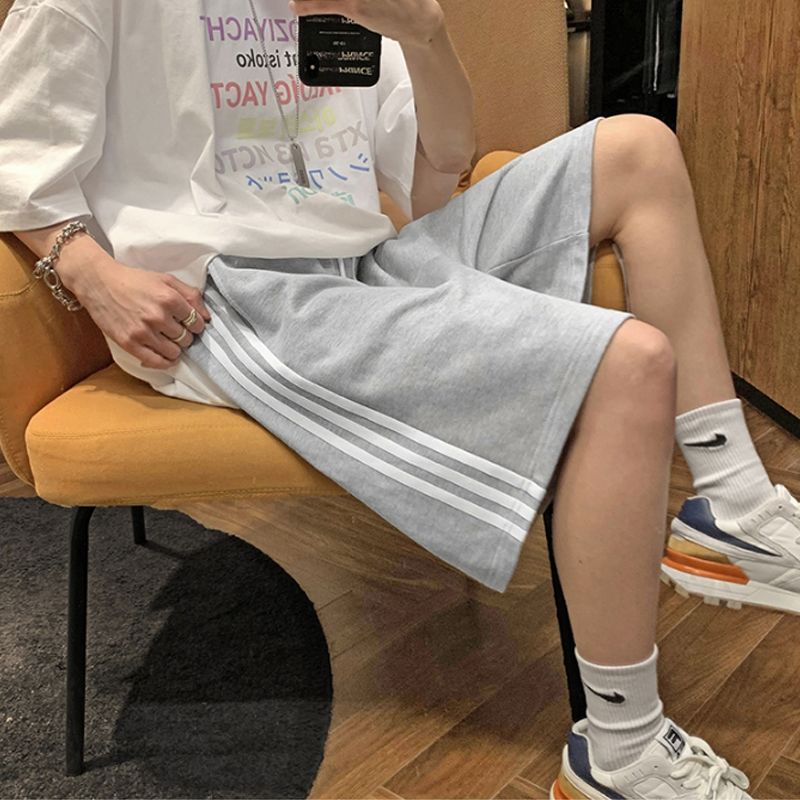 側邊三條槓休閒運動短褲男2023夏季新款學生韓版寬鬆百搭五分褲潮