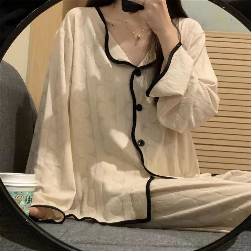 Spring and autumn new ins pajamas female Japanese sweet student girl casual simple long-sleeved trousers home service suit
