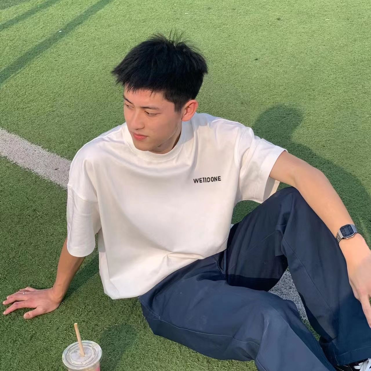 短袖t恤男純棉夏季寬鬆潮牌潮流港風男生圓領白色半袖上衣體恤衫