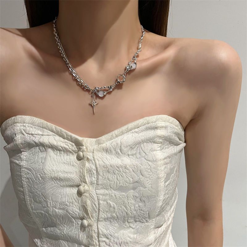 四芒星圆珠项链女夏季年新款ins轻奢小众设计高级感简约饰品