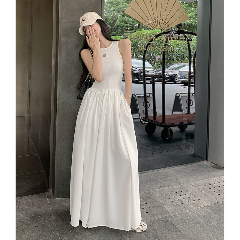 Black sleeveless vest dress fairy summer French Hepburn style simple temperament high-end mid-length skirt