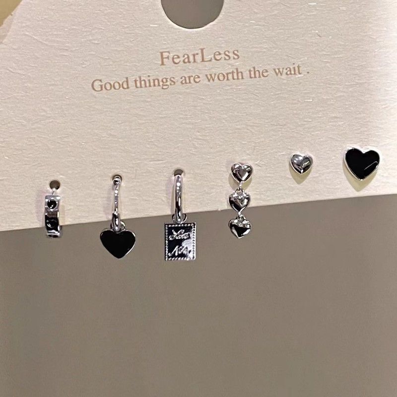 Cool girl~ Cold style love earrings six-piece set of earrings 2022 new trendy temperament earrings for women
