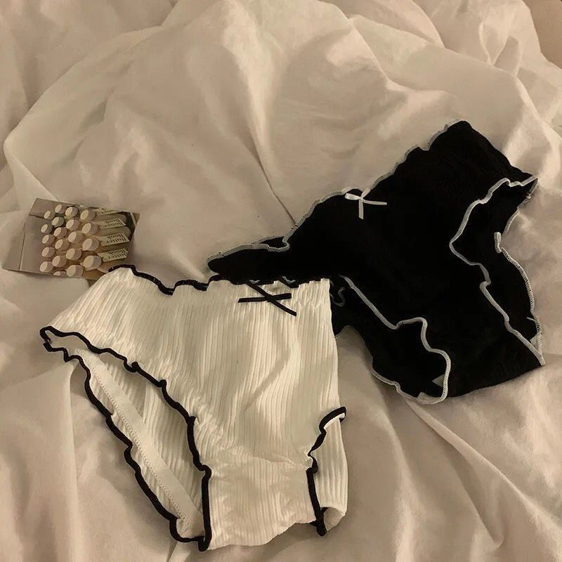 日系簡約純色純棉內褲女中低腰柔軟舒適少女蝴蝶結透氣棉質三角褲