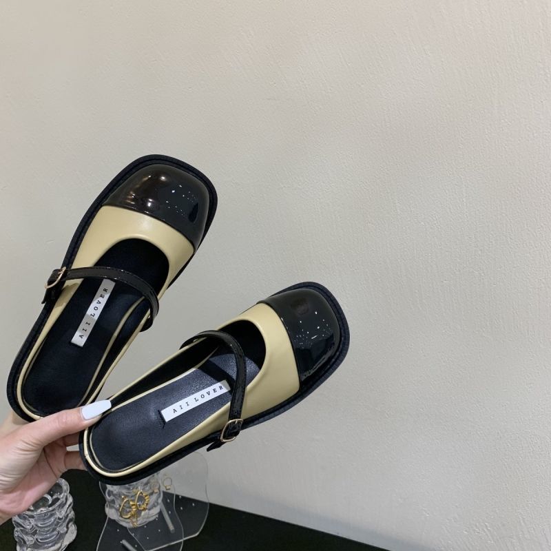 French evening style gentle thick-soled Mary Jane single shoes Korean style lazy Baotou half slippers British style small leather shoes