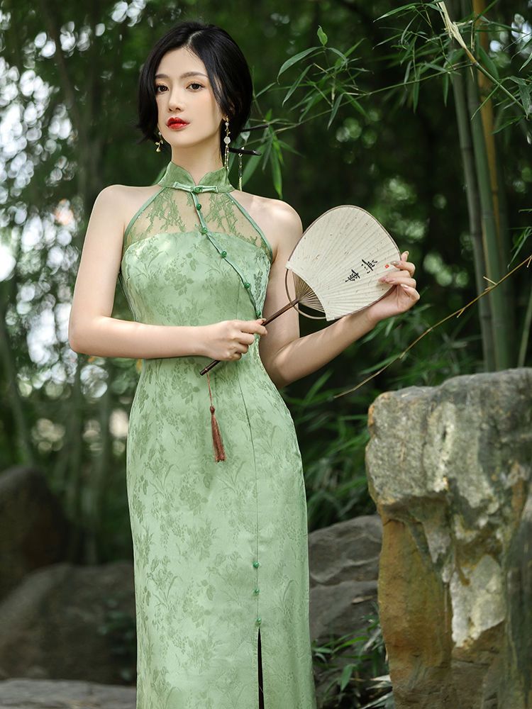 复古显白古韵感薄荷绿改良版新中式纯欲风高级感收腰显气质旗袍裙