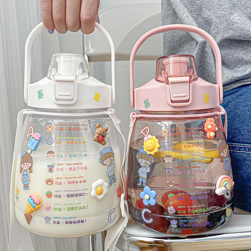 Summer high-value large-capacity 1500 with straw portable net red belly water cup female students children's cup kettle