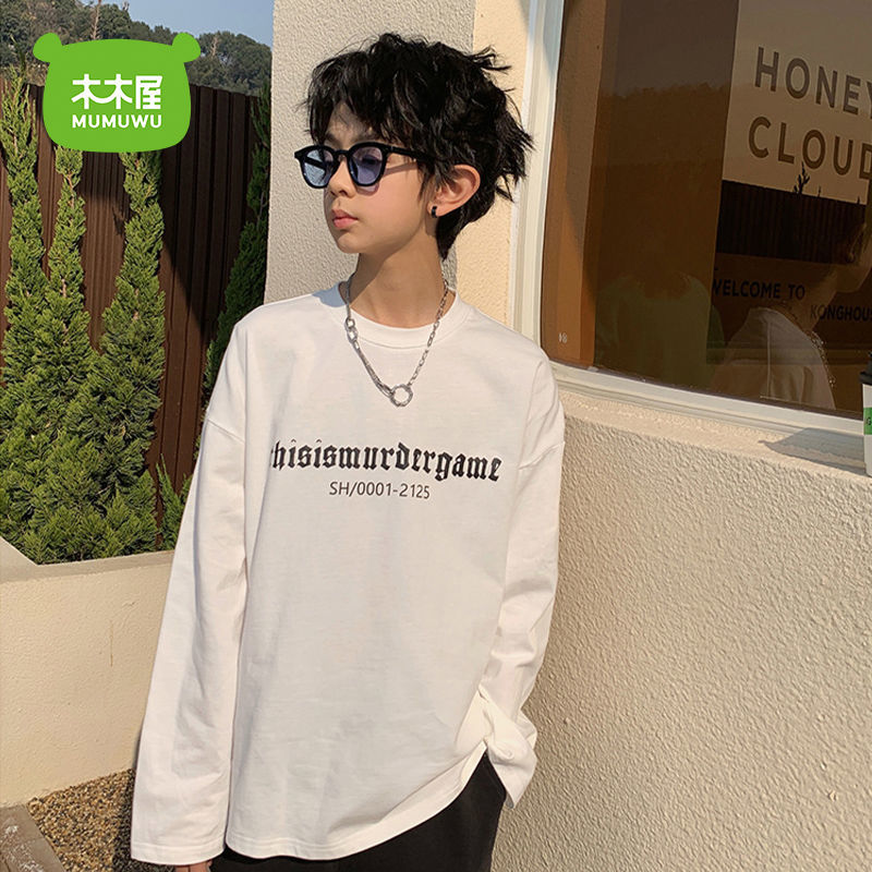 Wooden house pure cotton boy's long-sleeved t-shirt 2022 spring and autumn new Korean version of foreign style bottoming shirt tide brand autumn top
