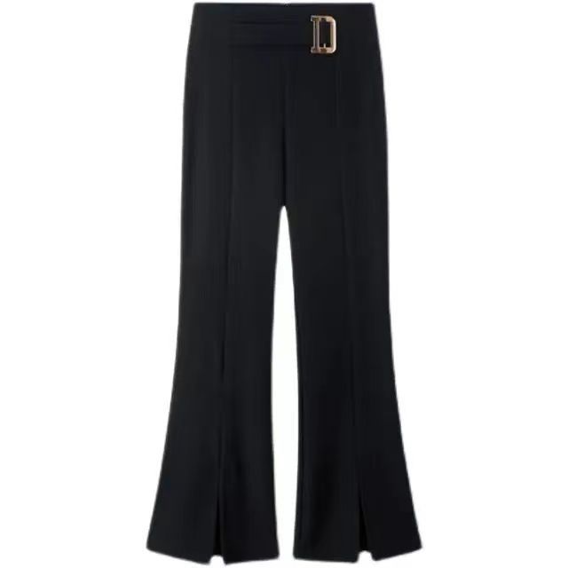 Plus size women's trousers drape micro flared trousers suit pants women's spring and summer high waist slimming all-match black slit casual trousers