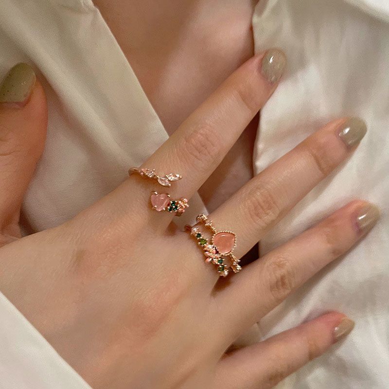 双层爱心锆石开口戒指女甜美设计小众高级感食指戒网红可调节指环