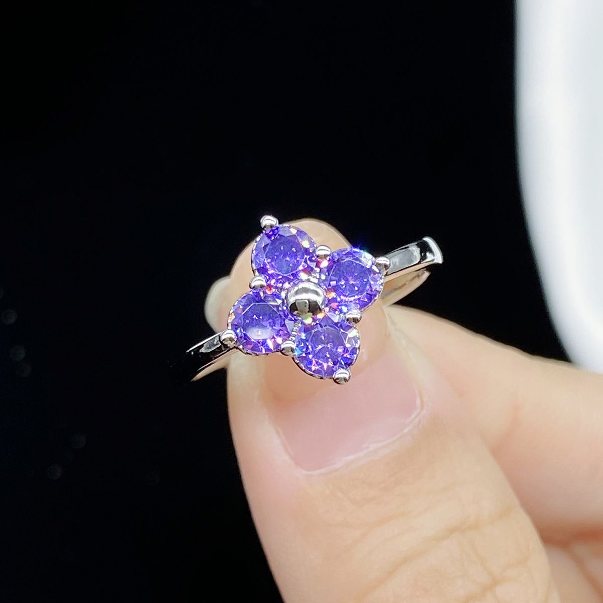 Vierblättriger Kleeblatt Amethyst Ring Damen 925 Silber Geschenk_voghion.com
