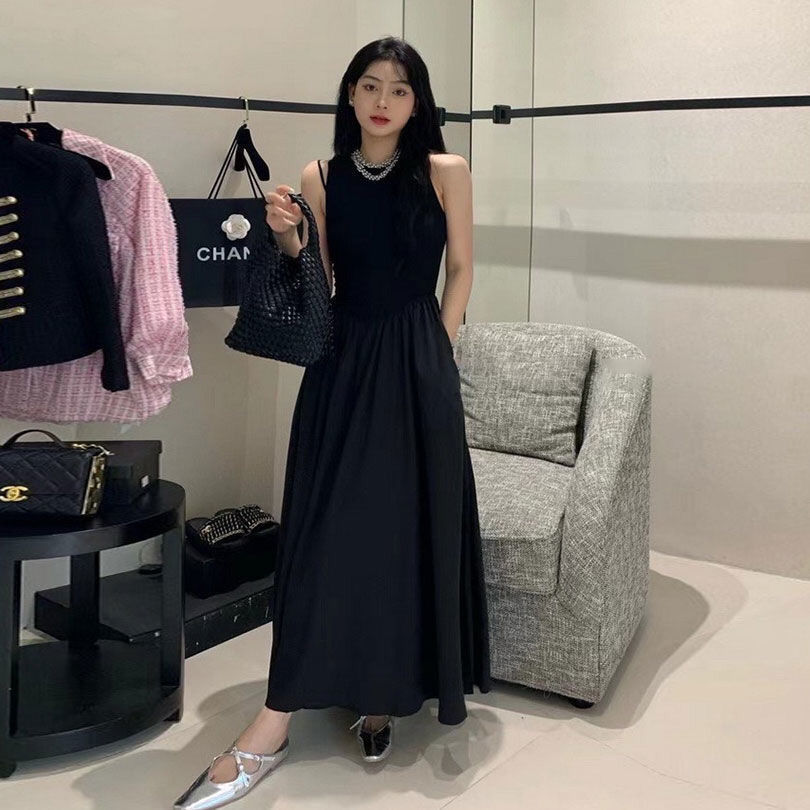 LIMO summer new Korean version loose round neck slim waist sleeveless vest mopping floor mid-length dress