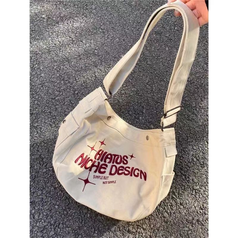中古包vintage復古帆布包大容量單肩斜跨刺繡托特包ins上課通勤包