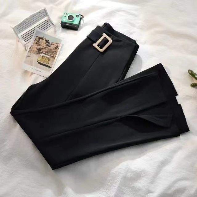 Plus size women's trousers drape micro flared trousers suit pants women's spring and summer high waist slimming all-match black slit casual trousers