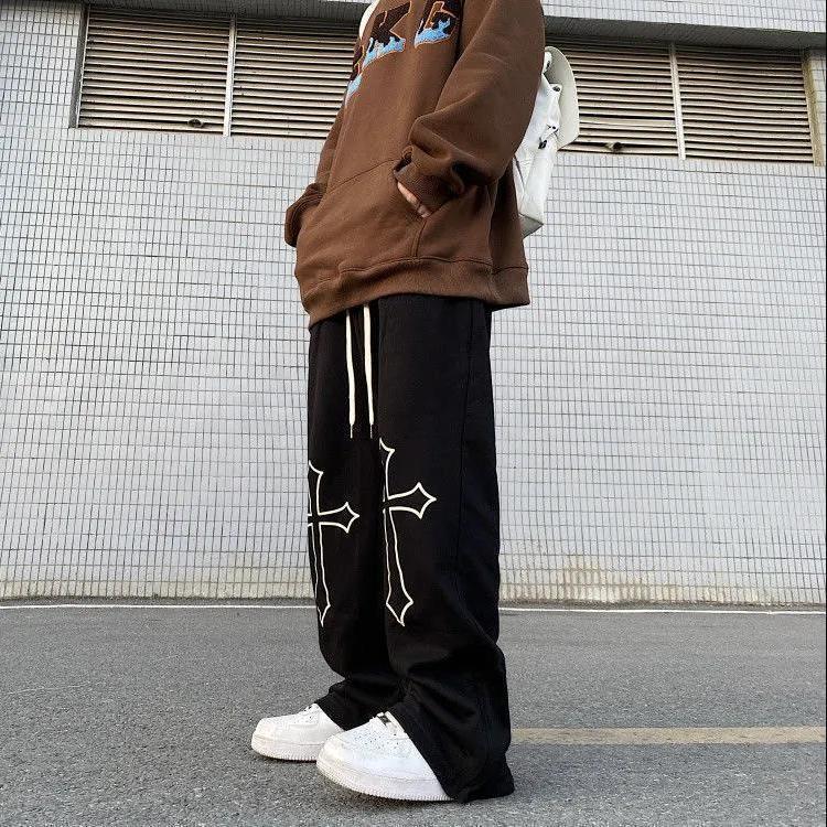 ins cross casual pants national trend retro couple casual versatile loose sports straight pants men and women trend