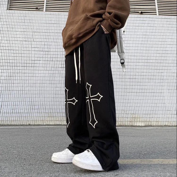 ins cross casual pants national trend retro couple casual versatile loose sports straight pants men and women trend